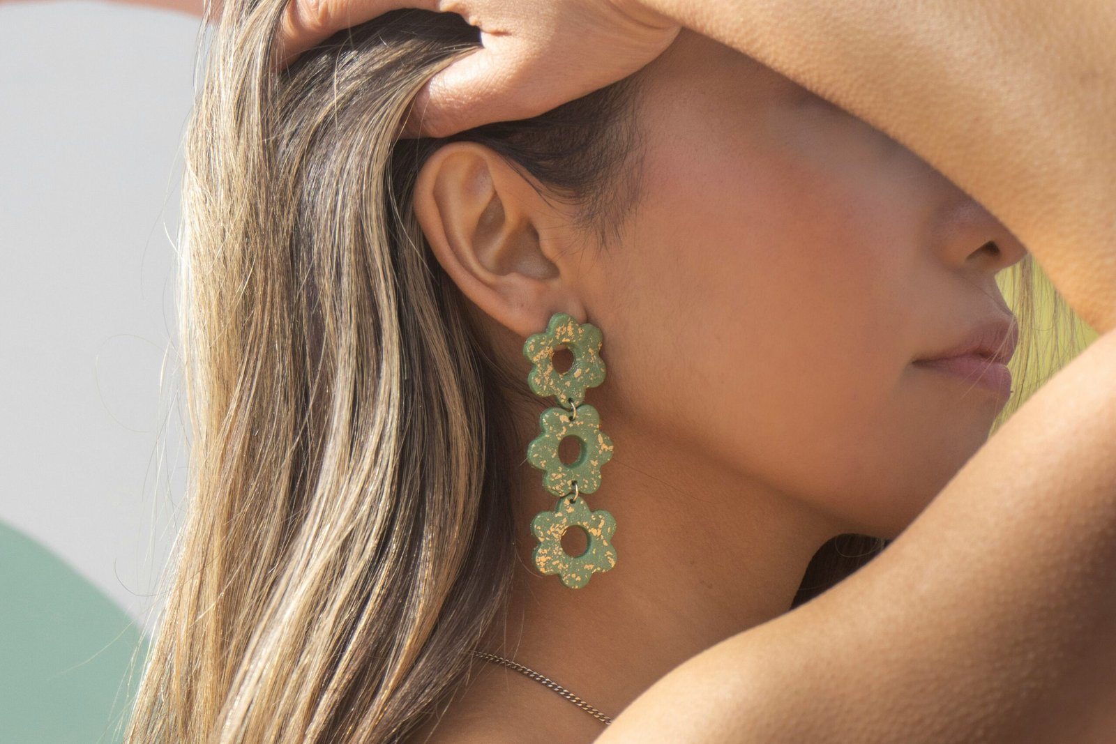Woman wearing elegant earrings for women